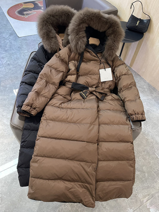 Reversible Slim-Fit White Goose Down Jacket with Belt