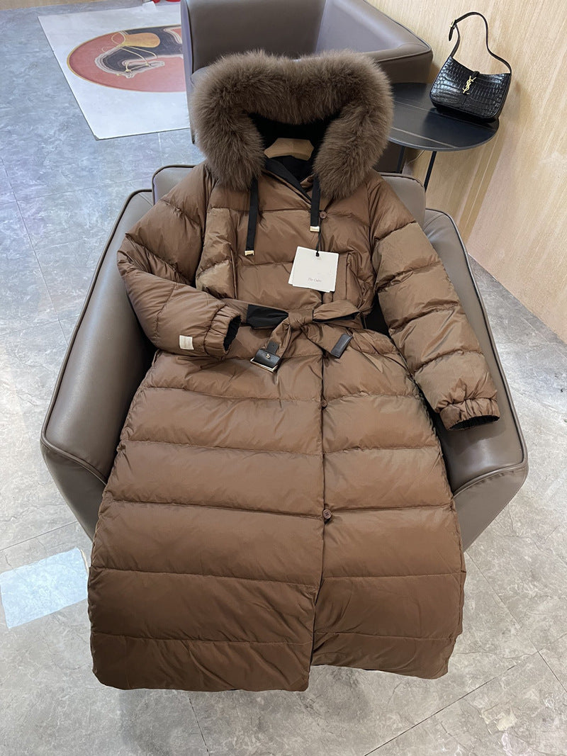 Reversible Slim-Fit White Goose Down Jacket with Belt