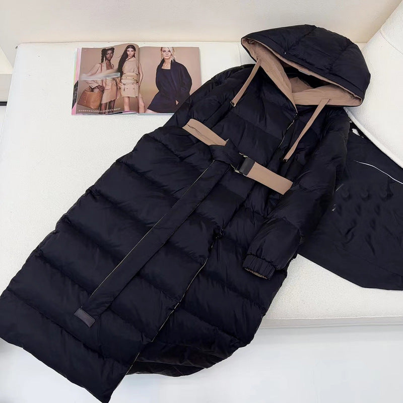 Reversible Slim-Fit White Goose Down Jacket with Belt