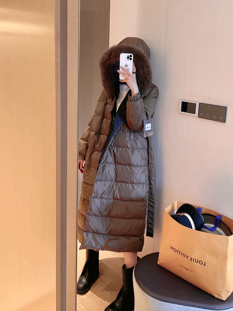 Reversible Slim-Fit White Goose Down Jacket with Belt