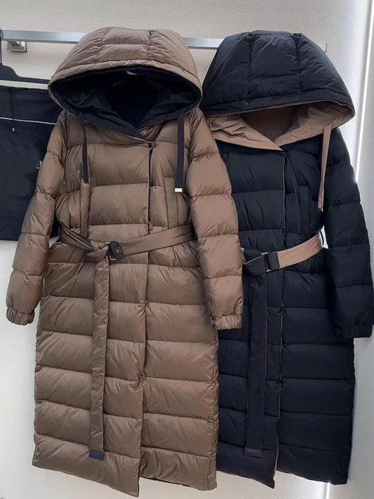 Reversible Slim-Fit White Goose Down Jacket with Belt