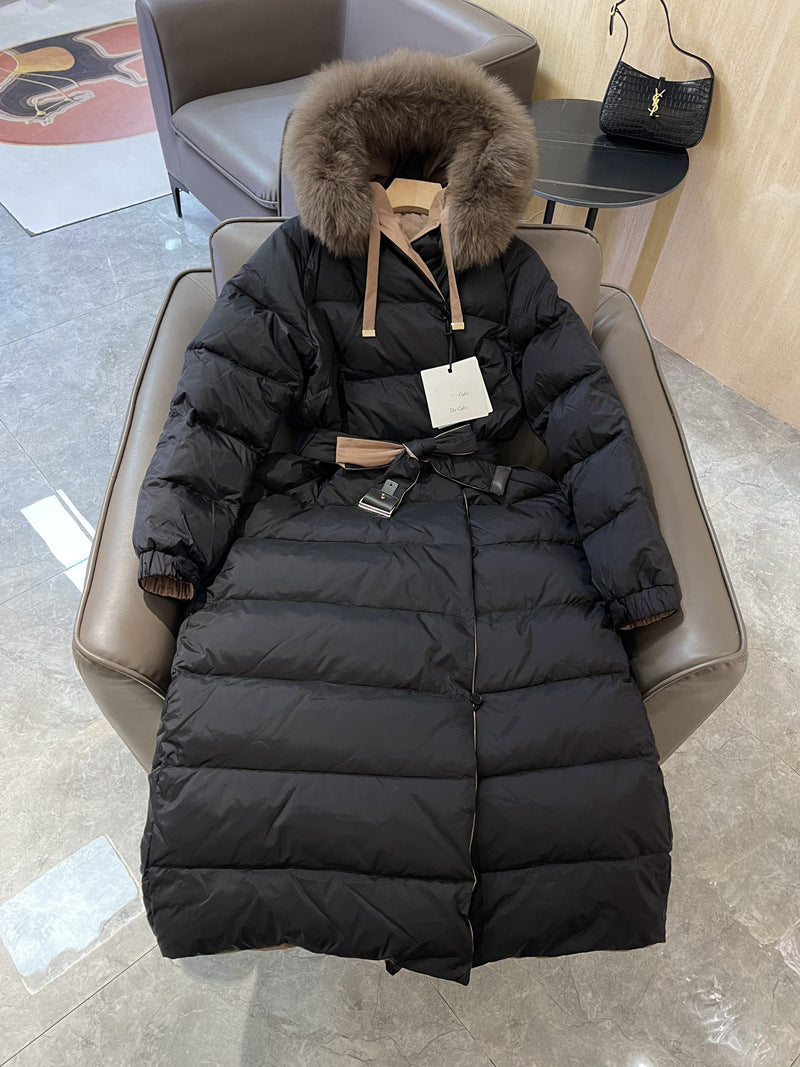 Reversible Slim-Fit White Goose Down Jacket with Belt