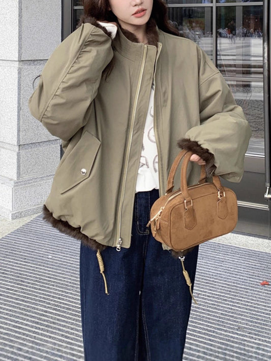 Reversible Stand Collar Baseball Jacket