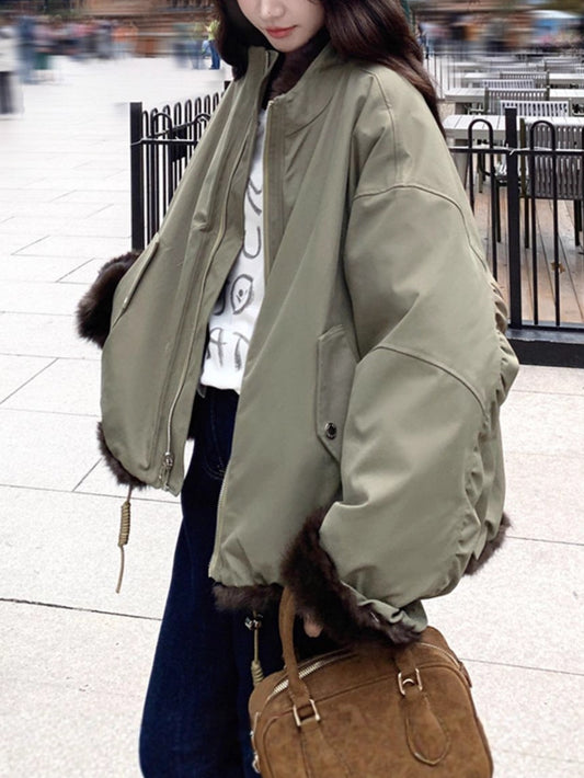 Reversible Stand Collar Baseball Jacket