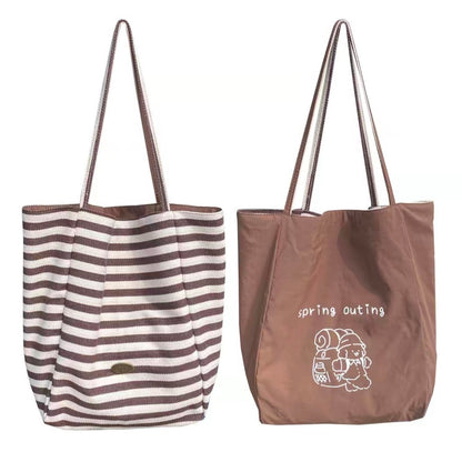 Reversible Striped Canvas Shoulder Bag