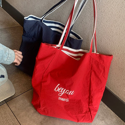 Reversible Striped Canvas Shoulder Bag