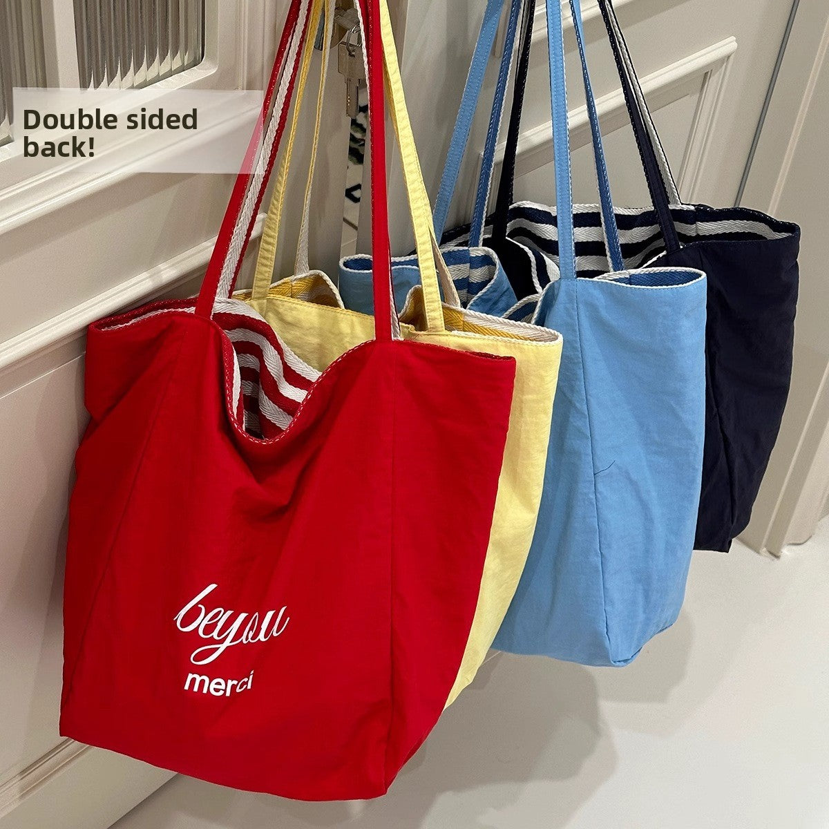 Reversible Striped Canvas Shoulder Bag