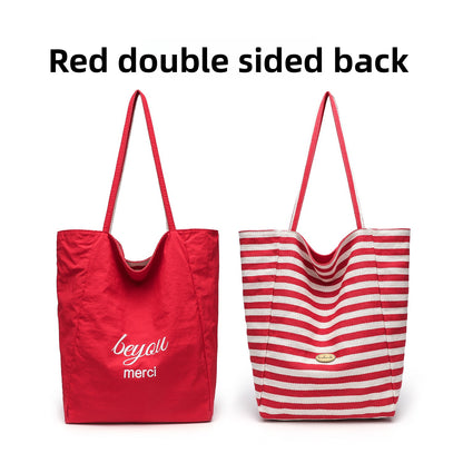 Reversible Striped Canvas Shoulder Bag