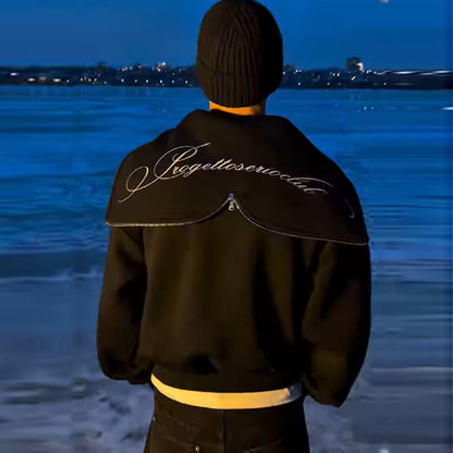 Reversible Zip Hood Shawl Collar Sweatshirt