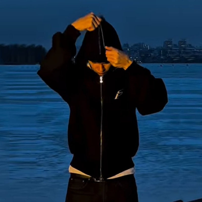 Reversible Zip Hood Shawl Collar Sweatshirt