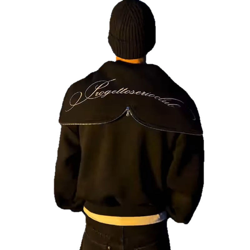 Reversible Zip Hood Shawl Collar Sweatshirt