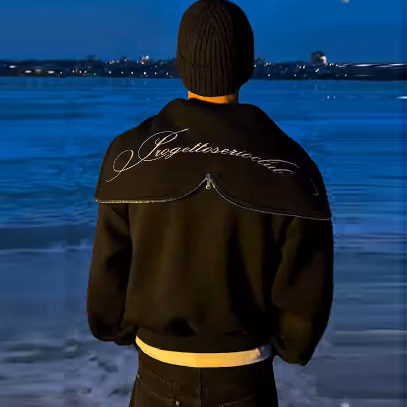 Reversible Zip Hood Shawl Collar Sweatshirt