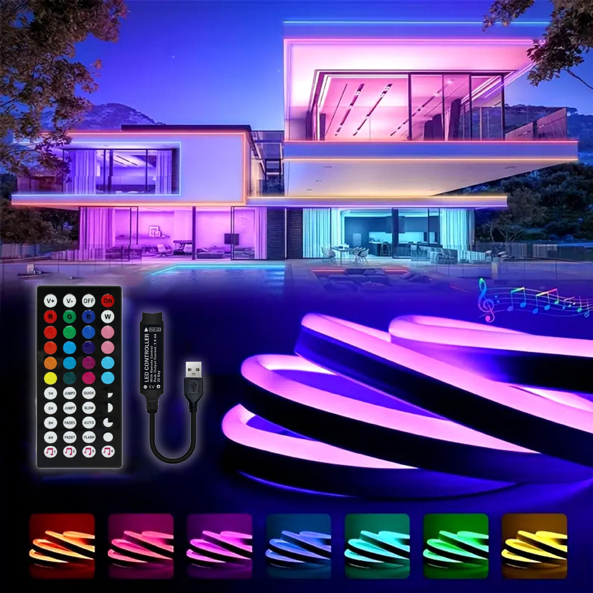 RGB Flexible Silicone Neon Light Strip with Remote Control