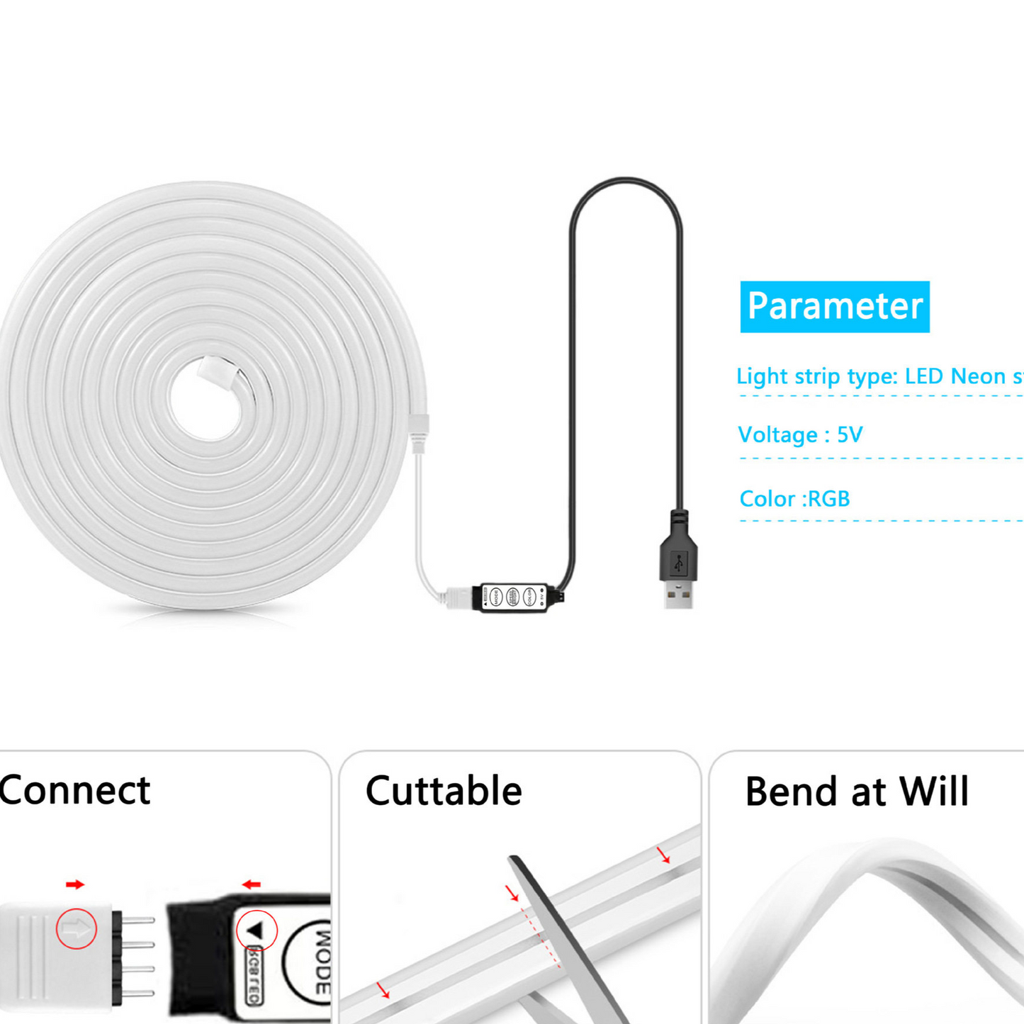 RGB Flexible Silicone Neon Light Strip with Remote Control