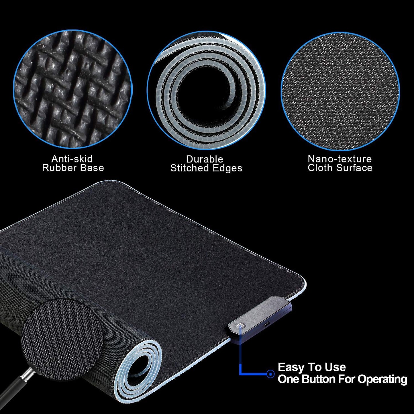 RGB Illuminated Gaming Mouse Pad with Non-Slip Base