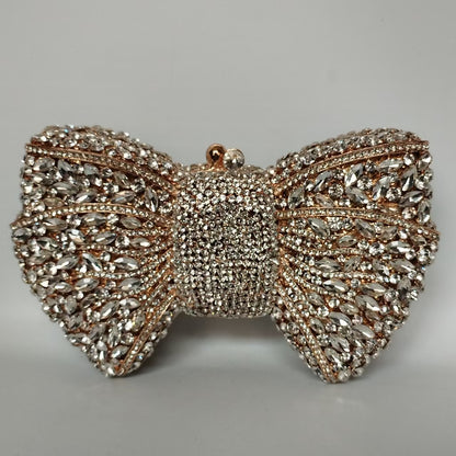 Rhinestone Bow Evening Bag with Chain