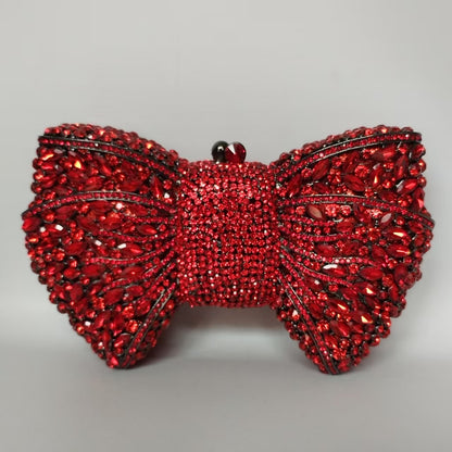 Rhinestone Bow Evening Bag with Chain