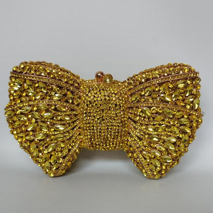 Rhinestone Bow Evening Bag with Chain