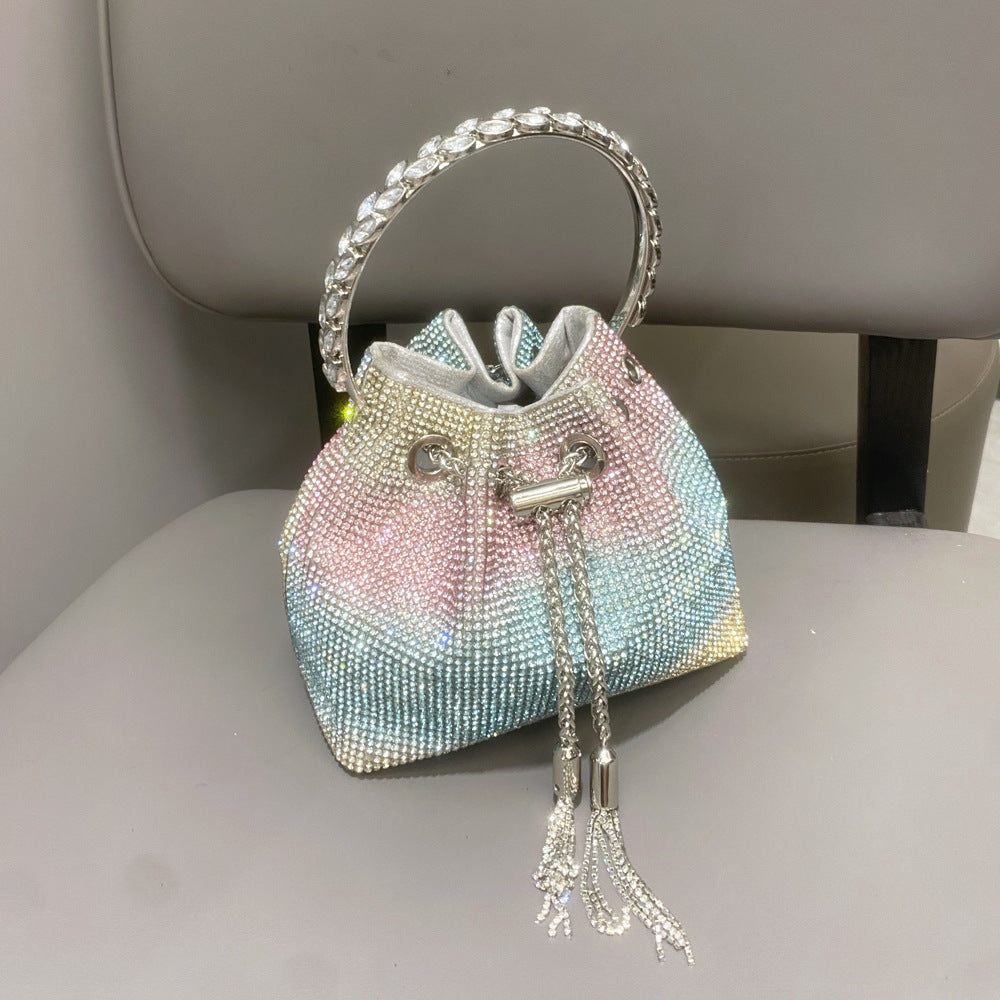 Rhinestone Bucket Bag with Adjustable Strap
