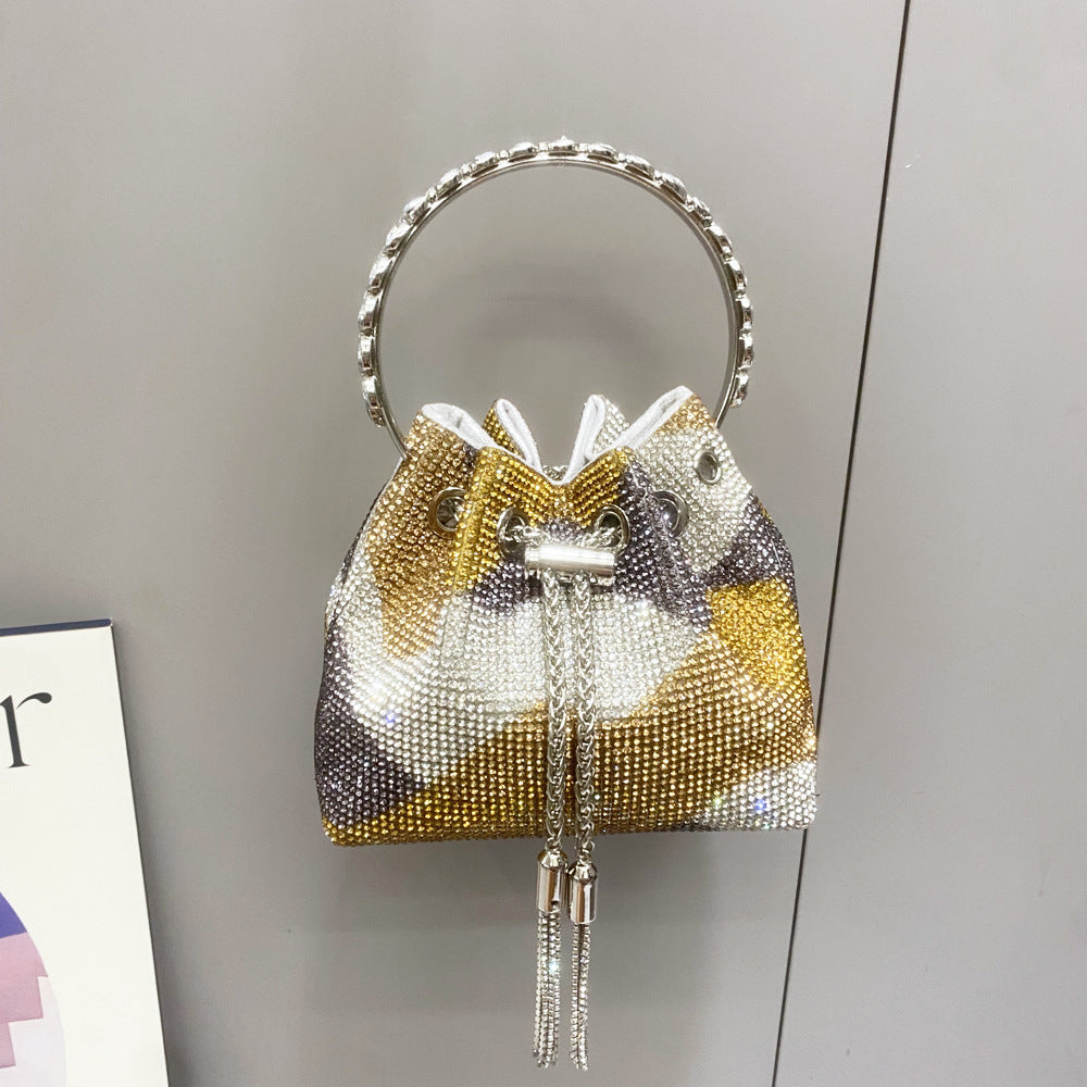 Rhinestone Bucket Bag with Adjustable Strap