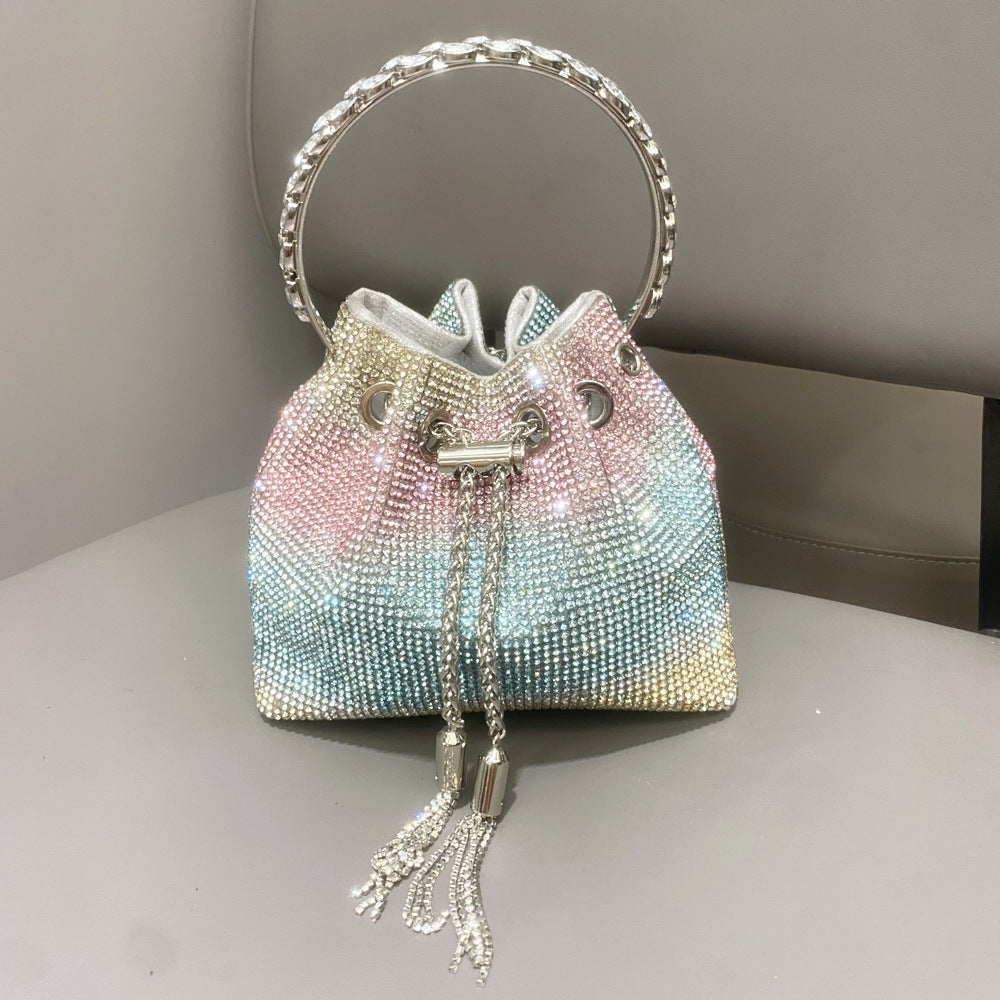 Rhinestone Bucket Bag with Adjustable Strap