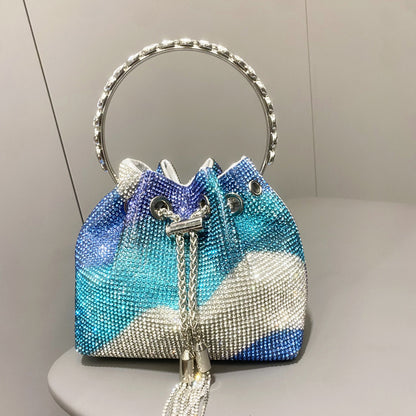 Rhinestone Bucket Bag with Adjustable Strap
