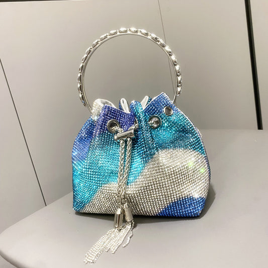 Rhinestone Bucket Bag with Adjustable Strap