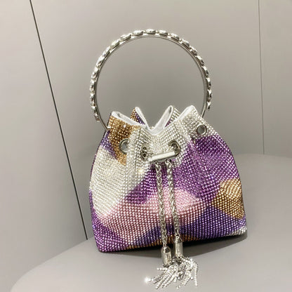 Rhinestone Bucket Bag with Adjustable Strap