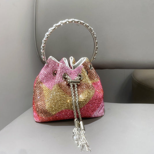 Rhinestone Bucket Bag with Adjustable Strap