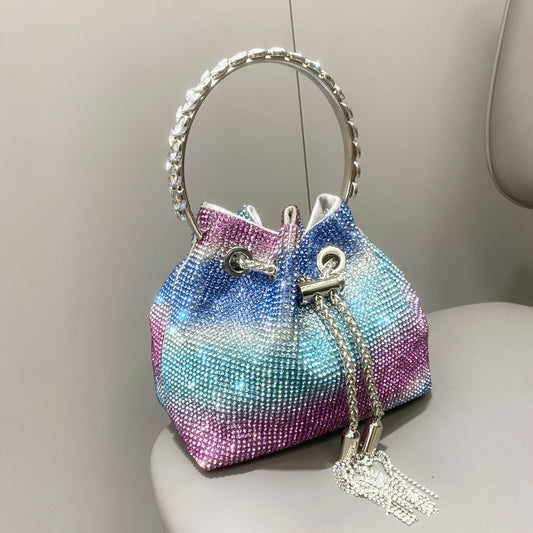 Rhinestone Bucket Bag with Adjustable Strap