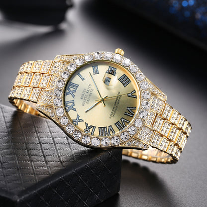 Rhinestone Calendar Men's Alloy Watch