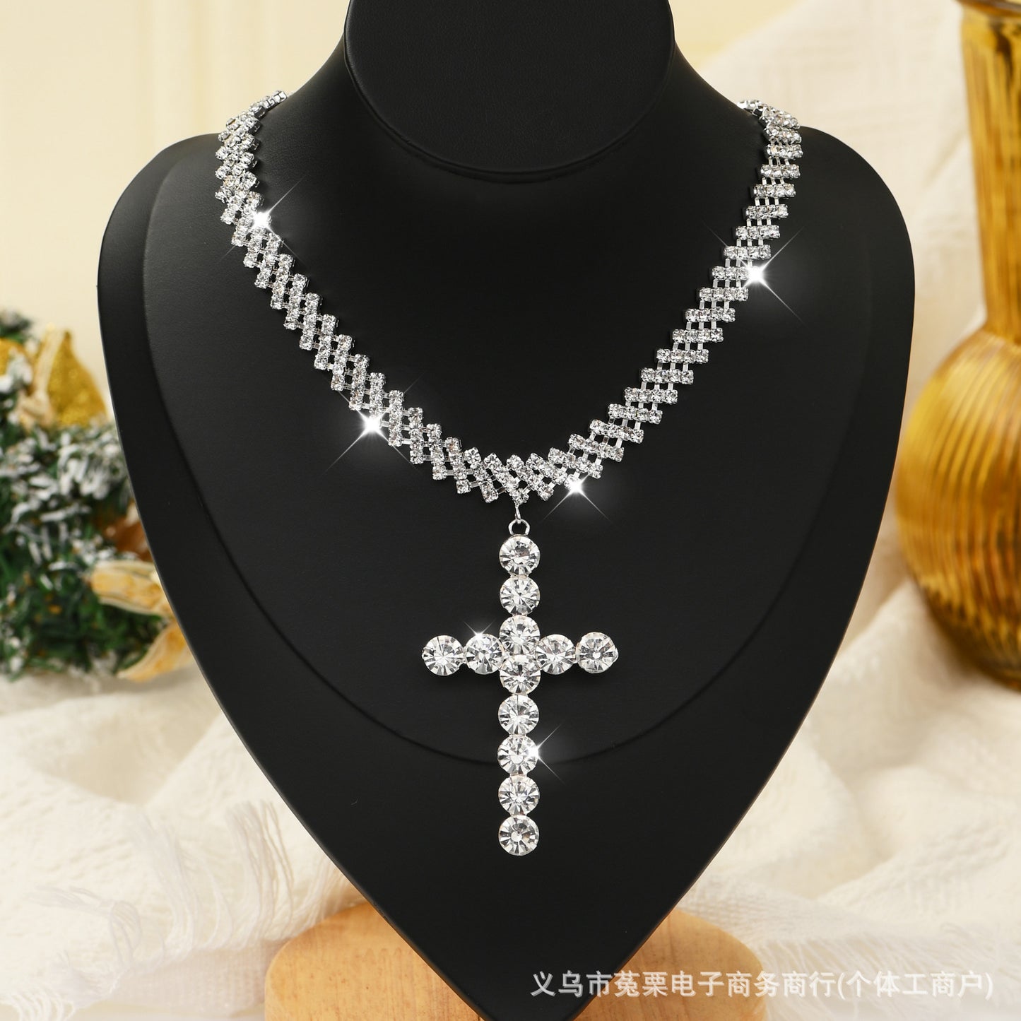 Rhinestone Cross Choker Necklace for Women