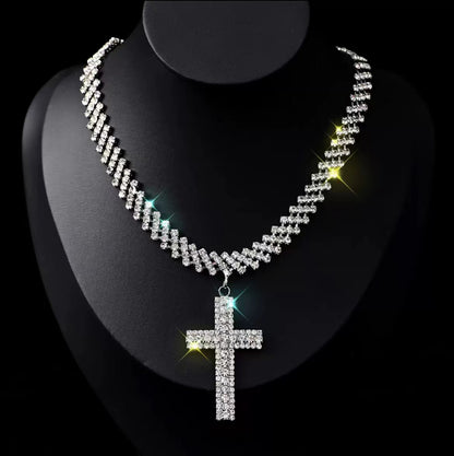 Rhinestone Cross Choker Necklace for Women