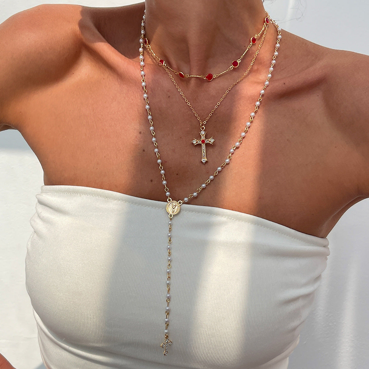 Rhinestone Cross Necklace Jewelry Set