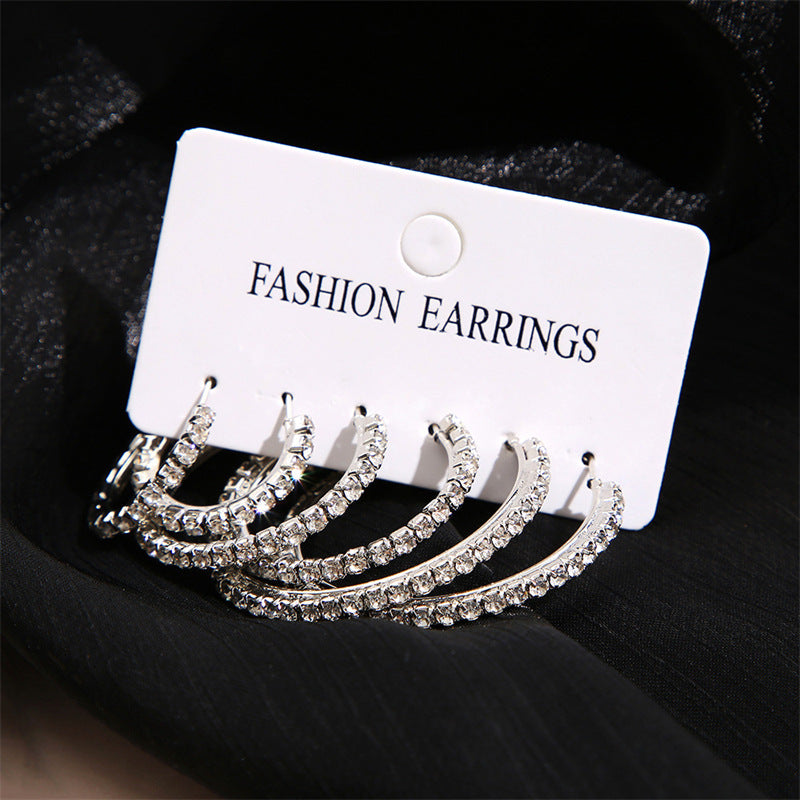 Rhinestone Geometric Hoop Earrings