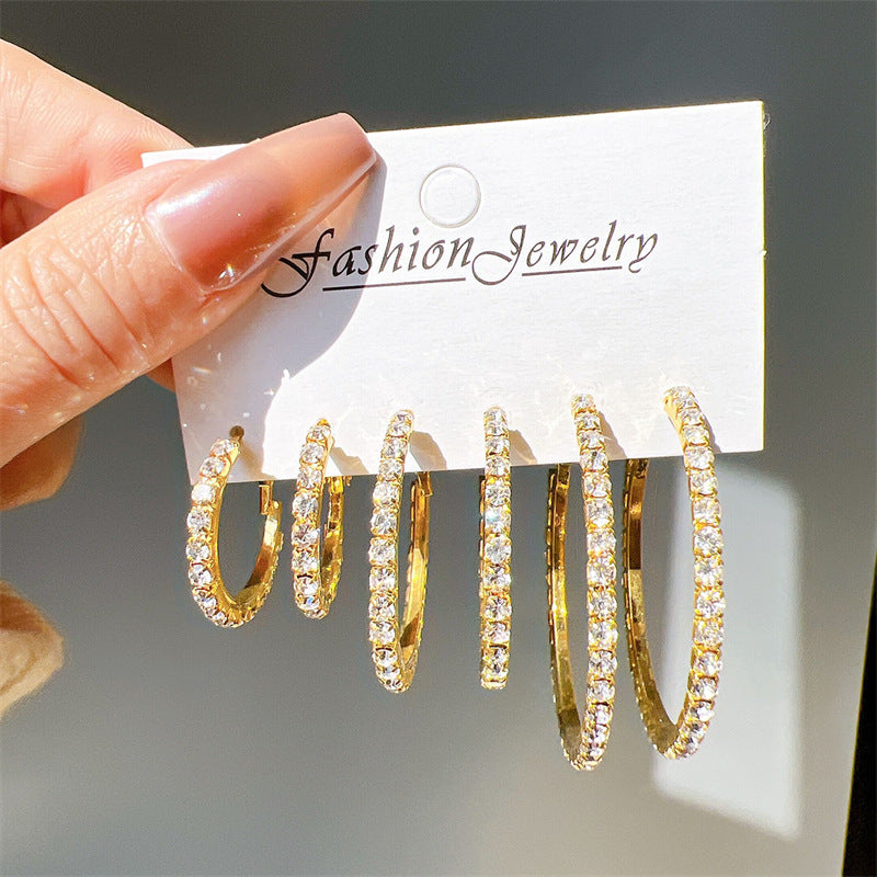 Rhinestone Geometric Hoop Earrings