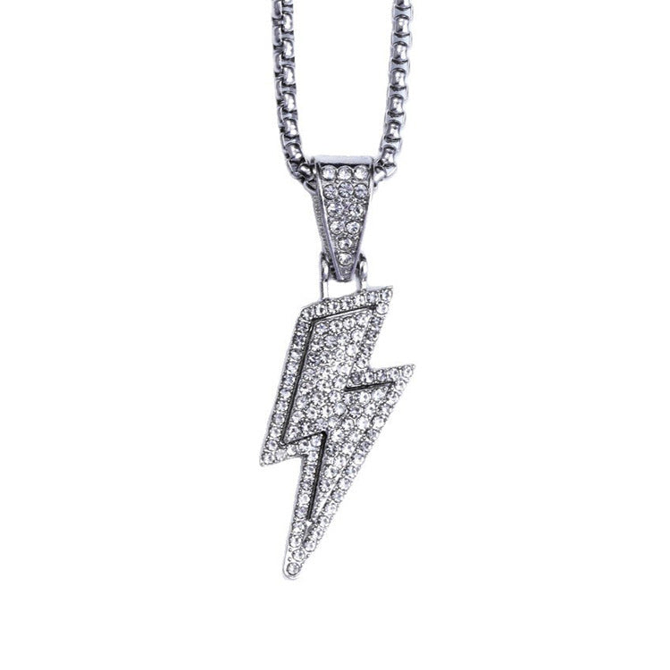 Rhinestone Lightning Necklace Stainless Steel Chain