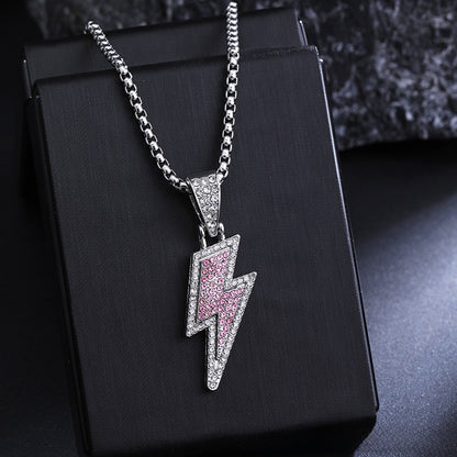 Rhinestone Lightning Necklace Stainless Steel Chain