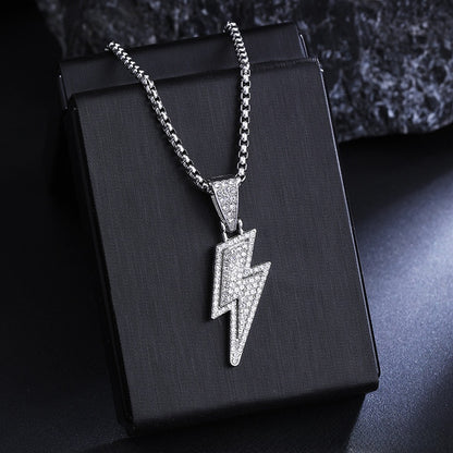 Rhinestone Lightning Necklace Stainless Steel Chain