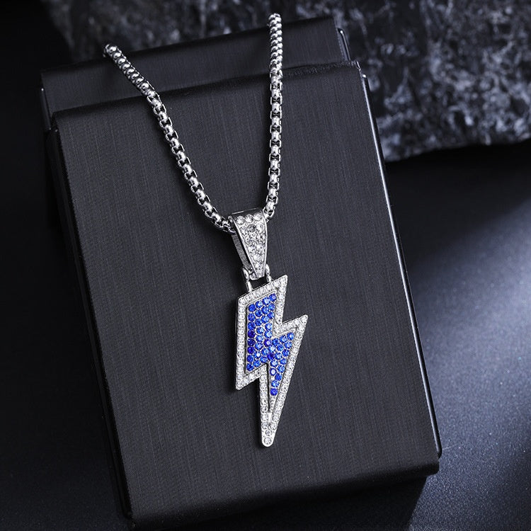 Rhinestone Lightning Necklace Stainless Steel Chain