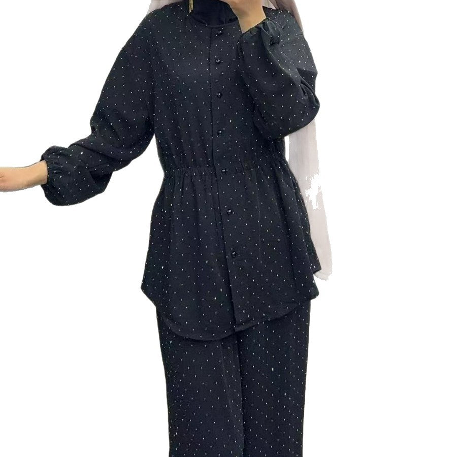 Rhinestone Long-sleeved Loose Light Luxury Fashion Royal Sister Style Elegant Shirt