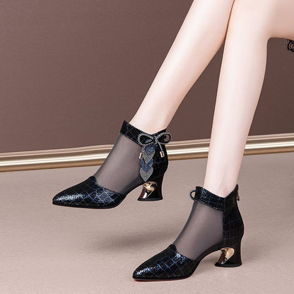 Rhinestone Mesh Sandals with Medium Heel