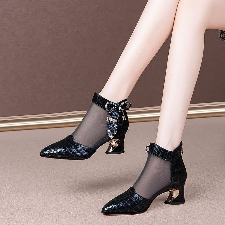 Rhinestone Mesh Sandals with Medium Heel