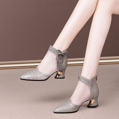 Rhinestone Mesh Sandals with Medium Heel