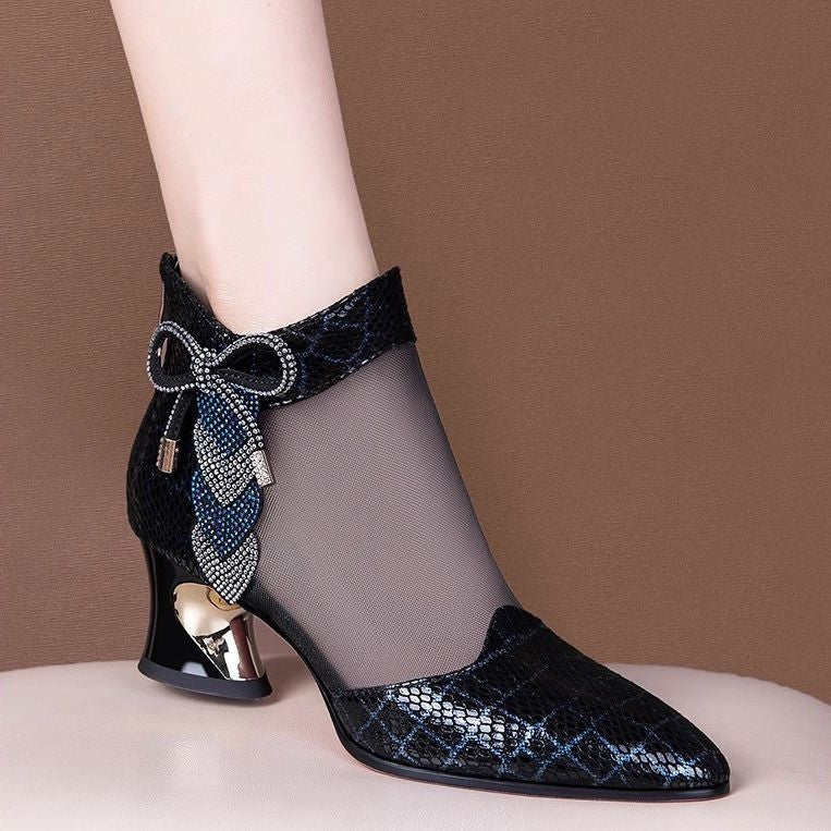 Rhinestone Mesh Sandals with Medium Heel