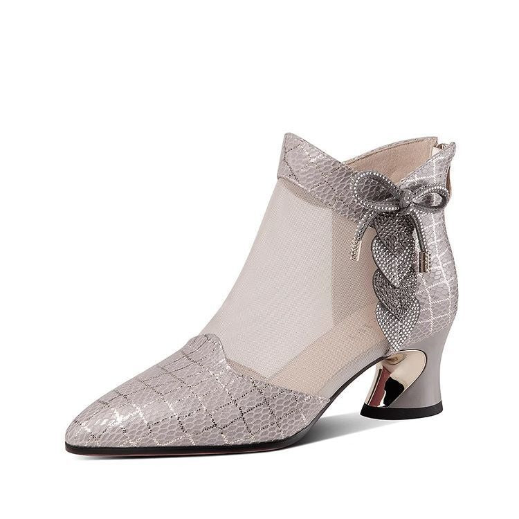 Rhinestone Mesh Sandals with Medium Heel