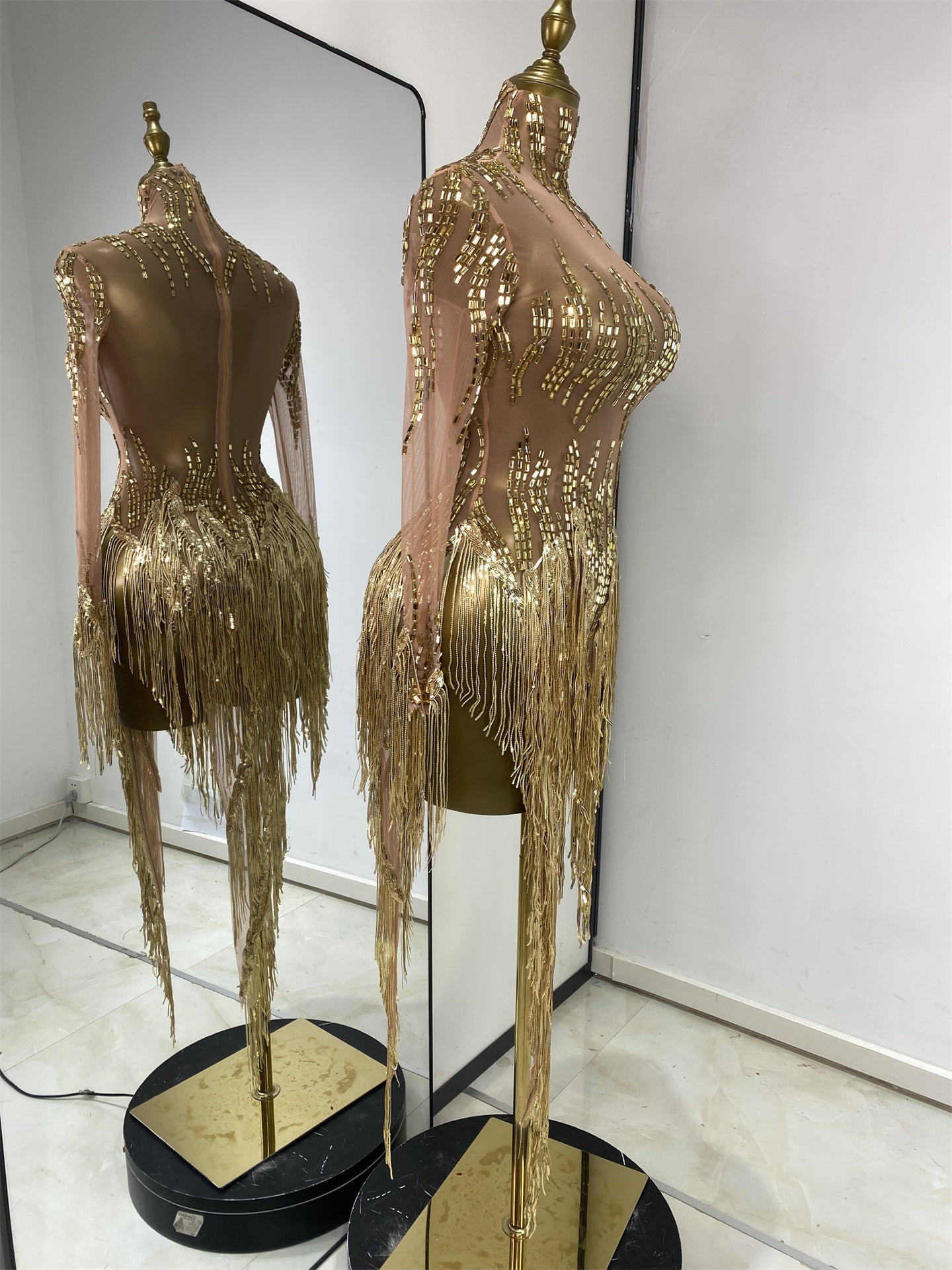 Rhinestone Mesh Sequin Performance Dress
