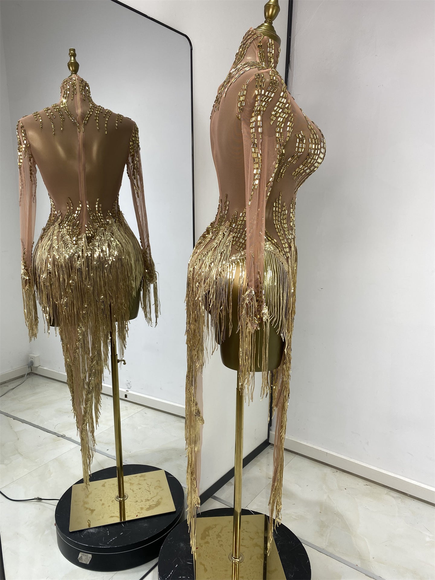 Rhinestone Mesh Sequin Performance Dress