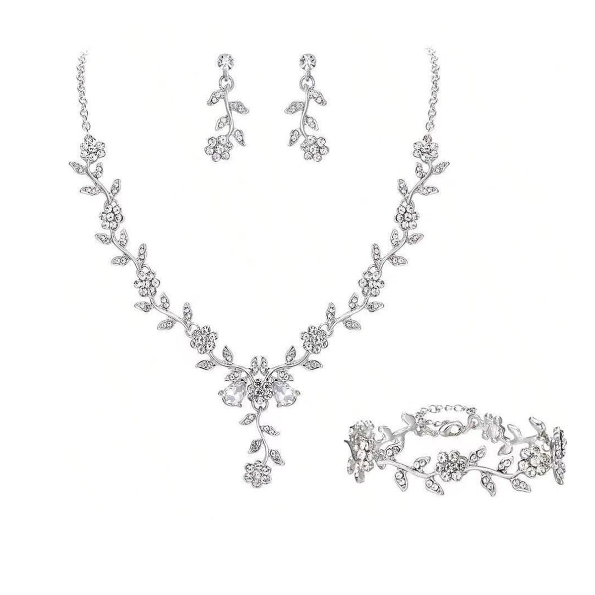 Rhinestone Necklace and Earrings Set