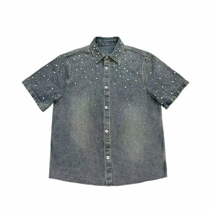 Rhinestone Pearl Denim Shirt